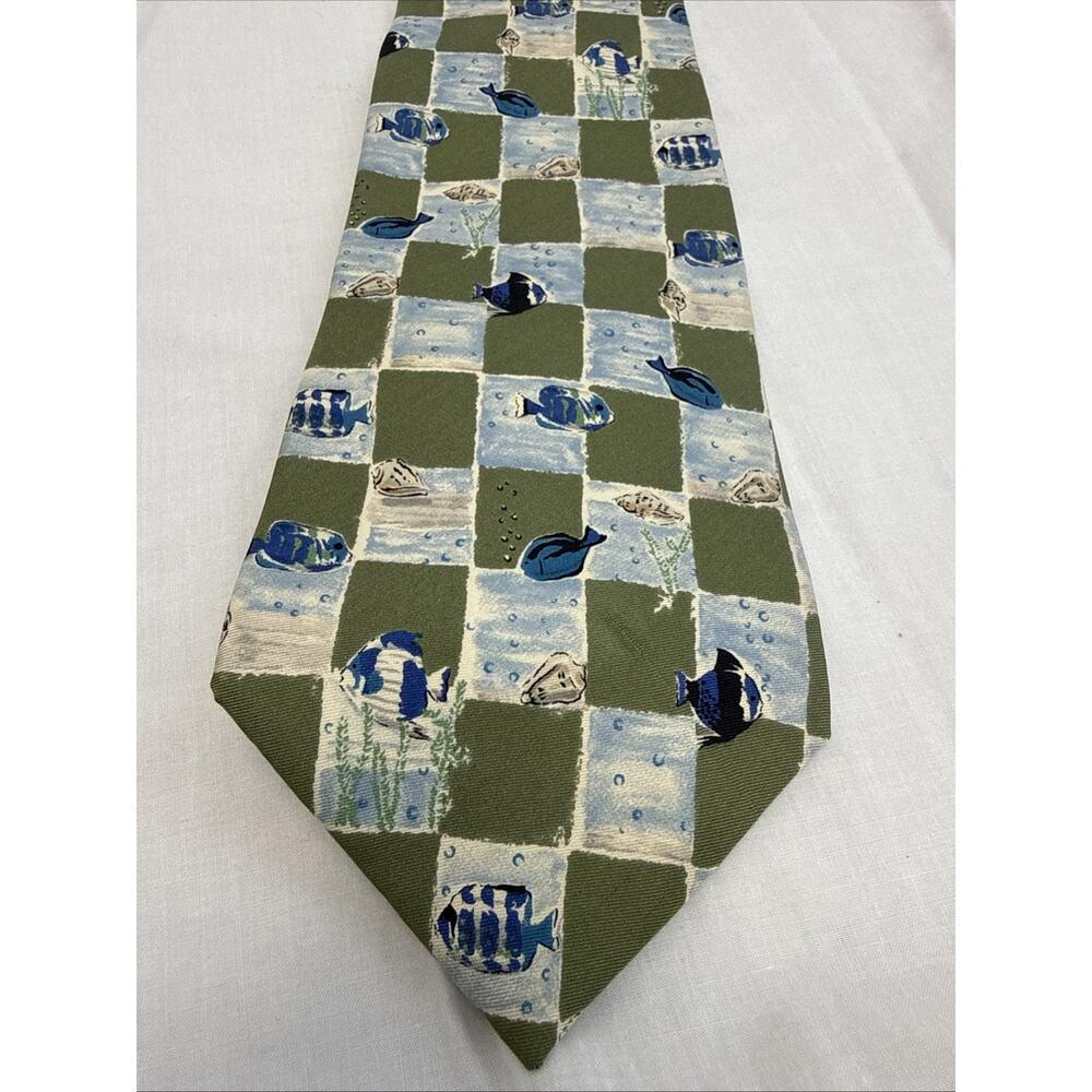 BANANA REPUBLIC Vintage made in ITALY 100% Silk Tie Tropical Fish Shells Coral
